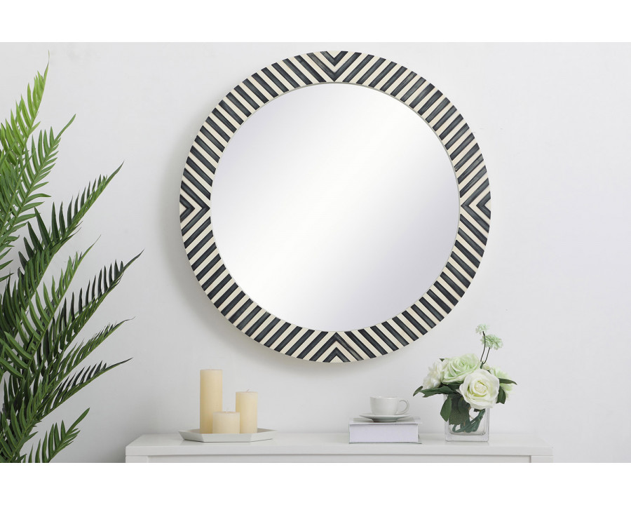 Elegant Wall Mirror - Black/White, D 28", H 28" (MR52828)