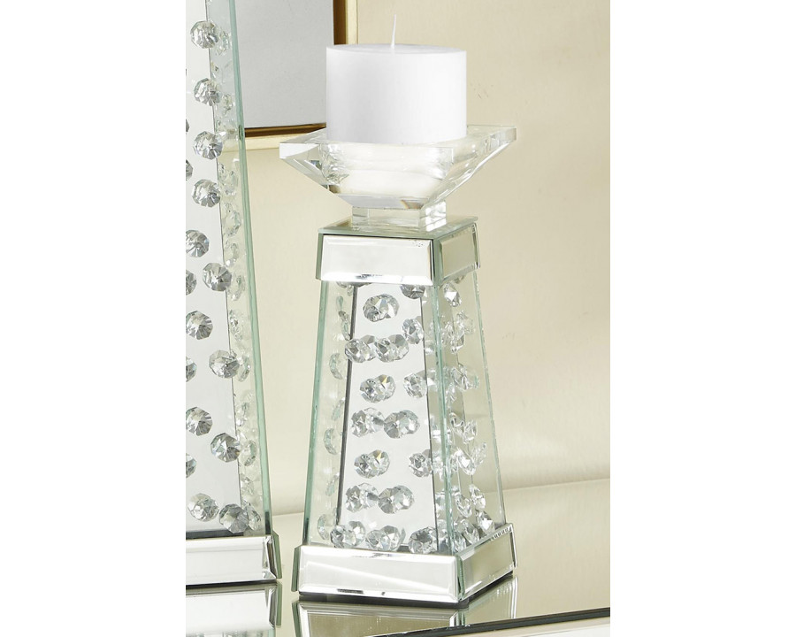 Elegant Sparkle Contemporary Crystal Candleholder - Silver/Clear Mirror, L 10" (MR9108)