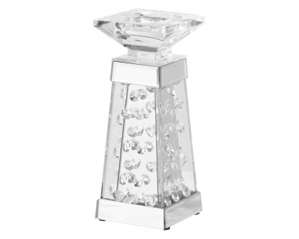 Elegant Sparkle Contemporary Crystal Candleholder - Silver/Clear Mirror, L 10" (MR9108)