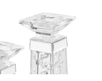 Elegant Sparkle Contemporary Crystal Candleholder - Silver/Clear Mirror, L 10" (MR9108)