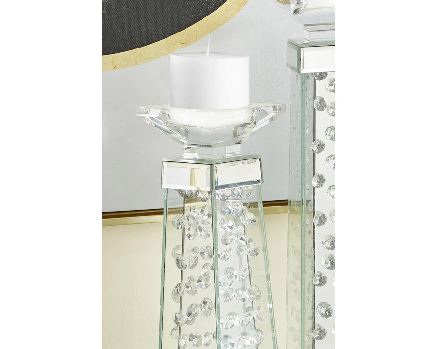 Elegant Sparkle Contemporary Crystal Candleholder - Silver/Clear Mirror, L 14" (MR9109)