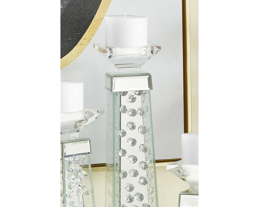 Elegant Sparkle Contemporary Crystal Candleholder - Silver/Clear Mirror, L 18" (MR9110)