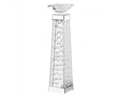 Elegant Sparkle Contemporary Crystal Candleholder - Silver/Clear Mirror, L 18" (MR9110)