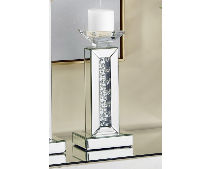 Elegant Sparkle Contemporary Crystal Candleholder - Silver/Clear Mirror, L 14" (MR9111)