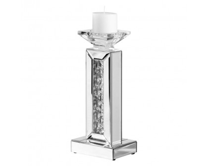 Elegant Sparkle Contemporary Crystal Candleholder - Silver/Clear Mirror, L 14" (MR9111)