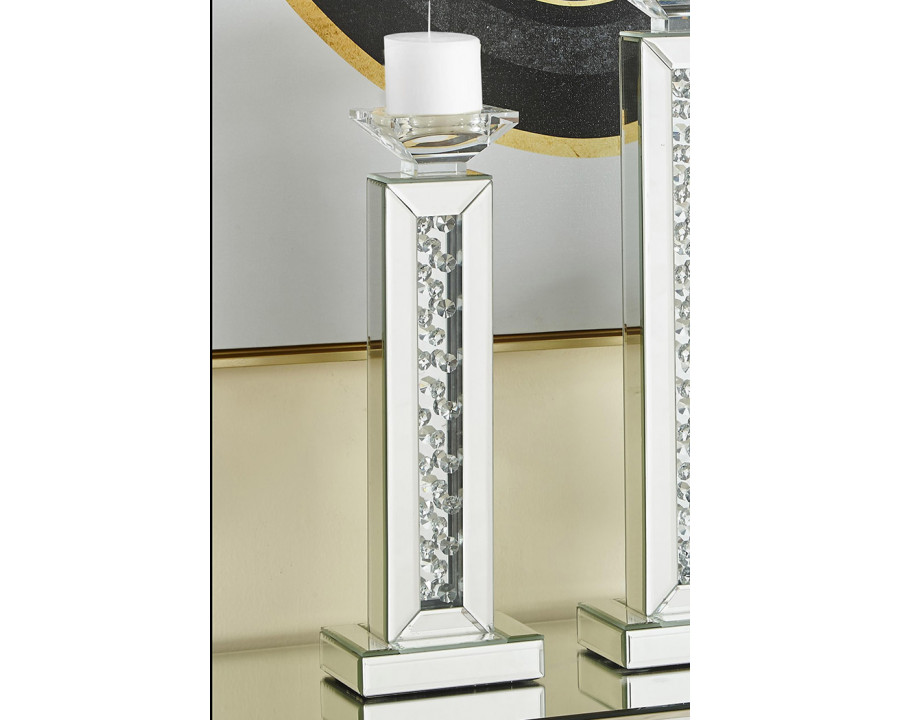 Elegant Sparkle Contemporary Crystal Candleholder - Silver/Clear Mirror, L 17" (MR9112)