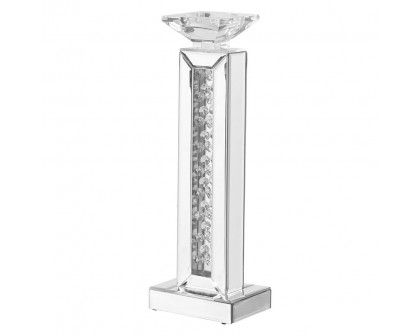 Elegant Sparkle Contemporary Crystal Candleholder - Silver/Clear Mirror, L 17" (MR9112)