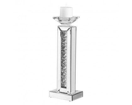 Elegant Sparkle Contemporary Crystal Candleholder - Silver/Clear Mirror, L 17" (MR9112)