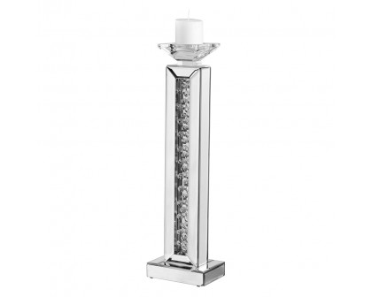 Elegant Sparkle Contemporary Crystal Candleholder - Silver/Clear Mirror, L 21" (MR9113)