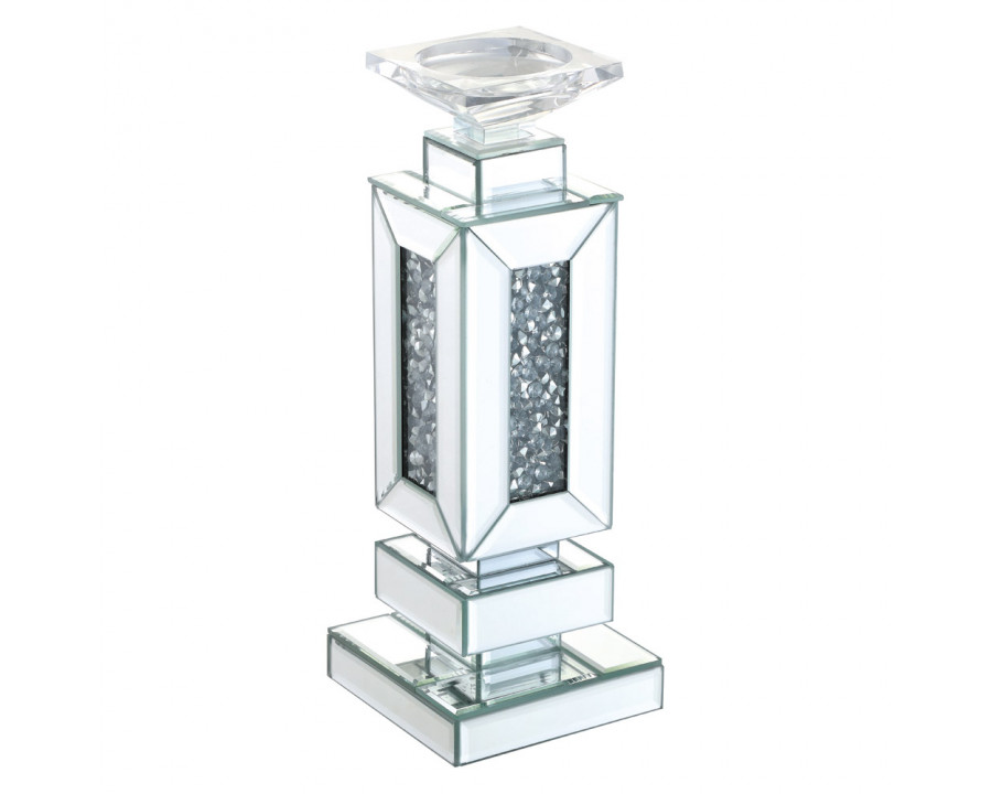 Elegant Modern Candleholder - Silver/Clear Mirror, L 13.5" (MR9203)