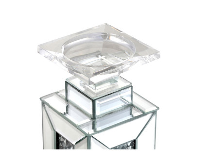 Elegant Modern Candleholder - Silver/Clear Mirror, L 13.5" (MR9203)