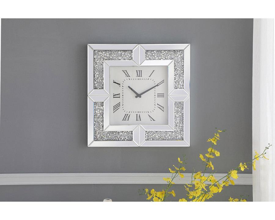 Elegant Modern Wall Clock - Silver/Clear Mirror, L 20" (MR9208)