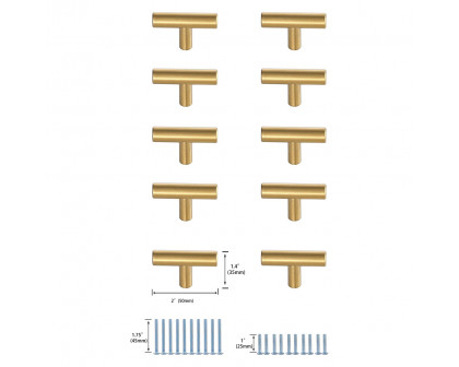 Elegant Quinn 1 Drawer Pull, Set of 10 - Brass (PL400-1-BR-10PK)