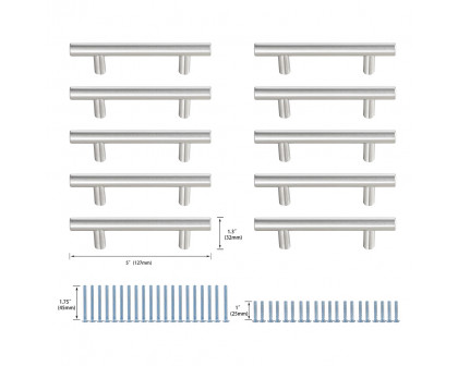 Elegant Quinn 3 Drawer Pull, Set of 10 - Brushed Nickel, L 5" (PL400-3-NK-10PK)