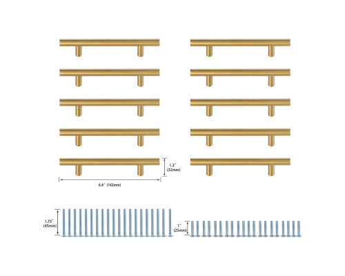 Elegant Quinn 3 Drawer Pull, Set of 10 - Brass, L 6.4" (PL400-4-BR-10PK)