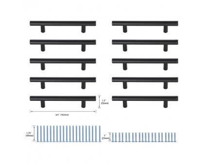 Elegant Quinn 3 Drawer Pull, Set of 10 - Matte Black, L 6.4" (PL400-4-MB-10PK)