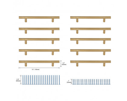 Elegant Quinn 3 Drawer Pull, Set of 10 - Brass, L 7.6" (PL400-5-BR-10PK)