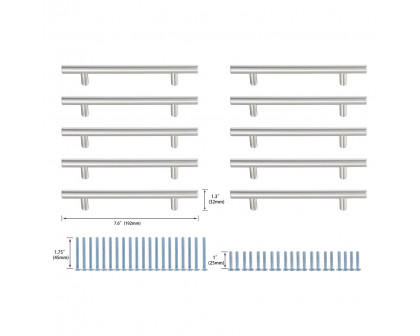 Elegant Quinn 3 Drawer Pull, Set of 10 - Brushed Nickel, L 7.6" (PL400-5-NK-10PK)