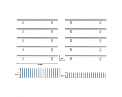 Elegant Quinn 3 Drawer Pull, Set of 10 - Brushed Nickel, L 8.8" (PL400-6-NK-10PK)