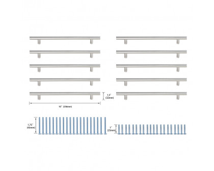 Elegant Quinn 3 Drawer Pull, Set of 10 - Brushed Nickel, L 10.1" (PL400-7-NK-10PK)