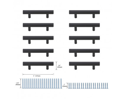 Elegant Quinn 3 Drawer Pull, Set of 10 - Matte Black, L 5" (PL402-3-MB-10PK)