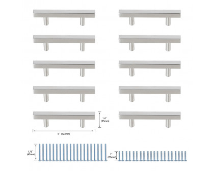 Elegant Quinn 3 Drawer Pull, Set of 10 - Brushed Nickel, L 5" (PL402-3-NK-10PK)