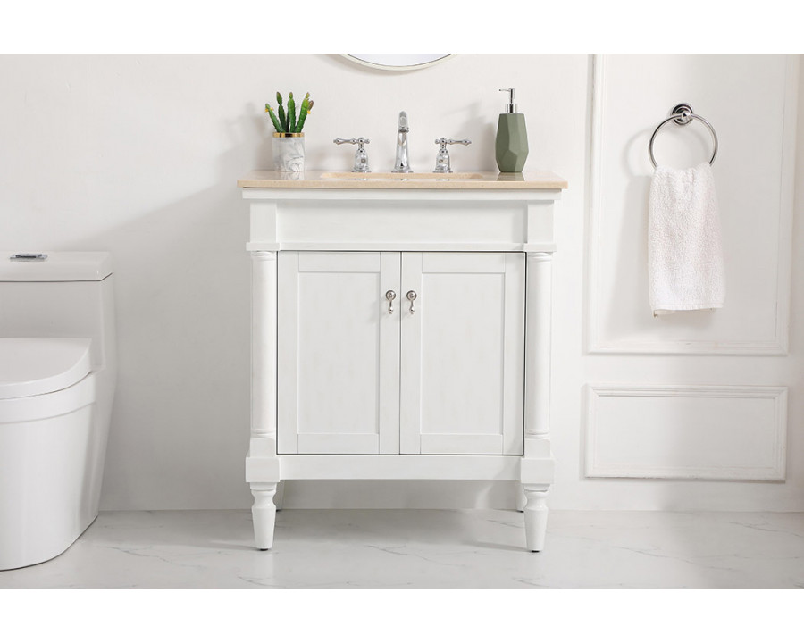 Elegant 30" Single Bathroom Vanity Set - Antique White (VF-1030AW)