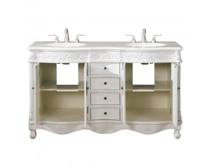 Elegant Windsor 60" Wide Double Vanity Set - Antique White (VF-1049AW)