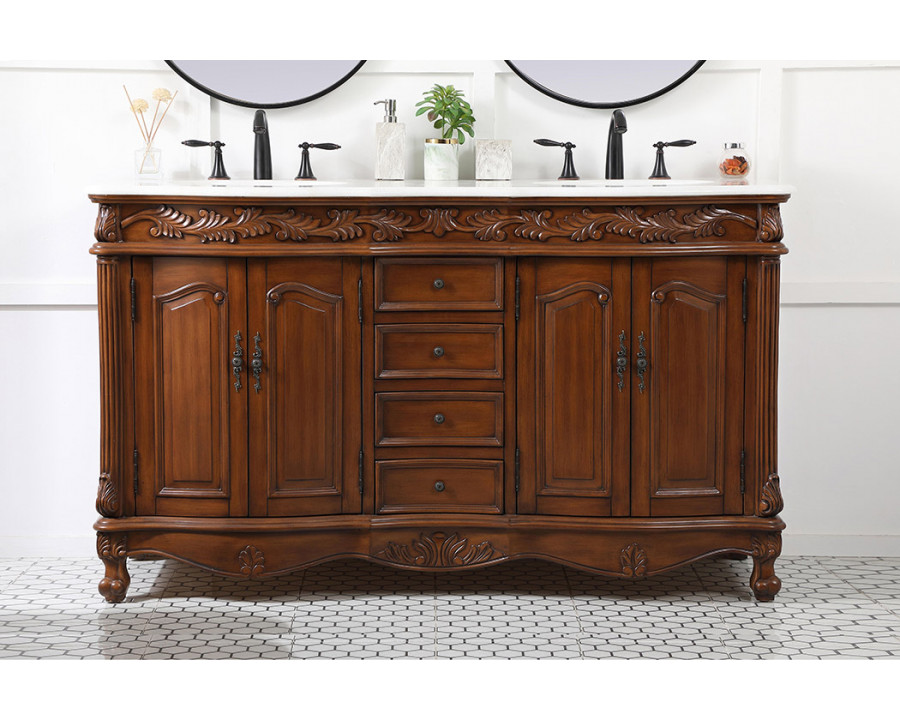 Elegant Windsor 60" Wide Double Vanity Set - Teak (VF-1049TK)