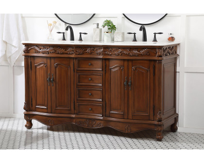 Elegant Windsor 60" Wide Double Vanity Set - Teak (VF-1049TK)