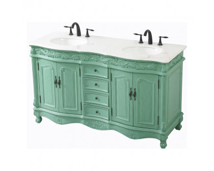 Elegant Windsor 60" Wide Double Vanity Set - Vintage Mint (VF-1049VM)