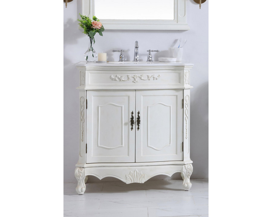 Elegant Danville Vanity Sink Set - Antique White, L 32" (VF10132AW)