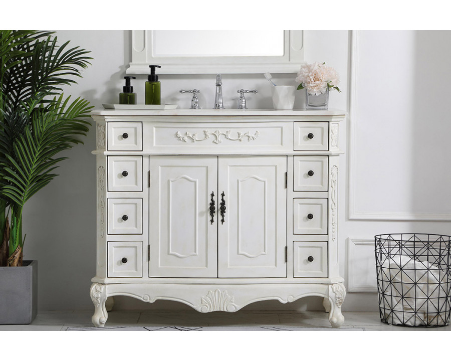 Elegant Danville Wide Vanity Set - Antique White, L 42" (VF10142AW)