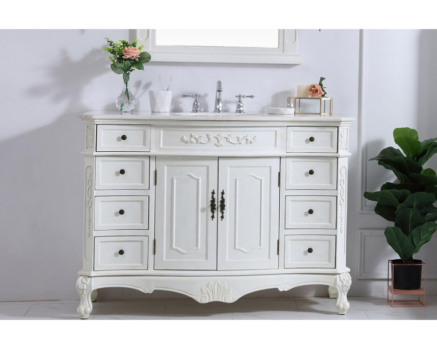 Elegant Danville Wide Vanity Set - Antique White, L 48" (VF10148AW)