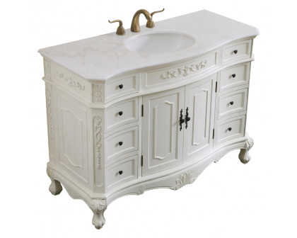 Elegant Danville Wide Vanity Set - Antique White, L 48" (VF10148AW)