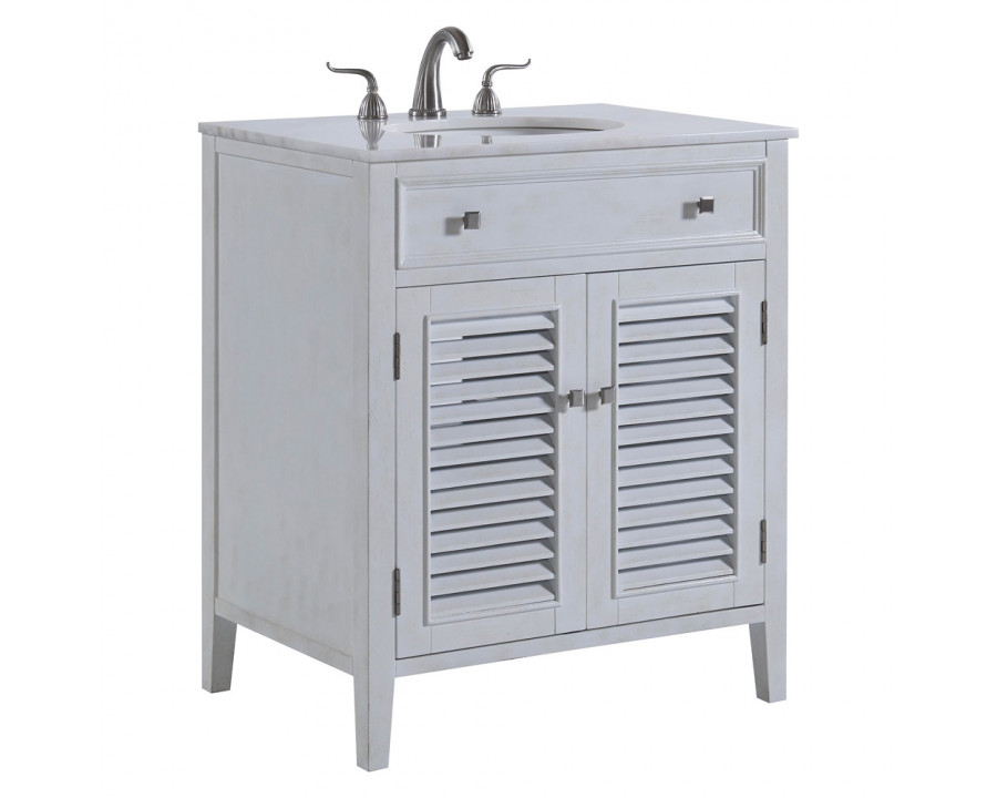 Elegant Cape Cod Free Standing Single Bathroom Vanity Set - Antique White, L 30" (VF10430AW)