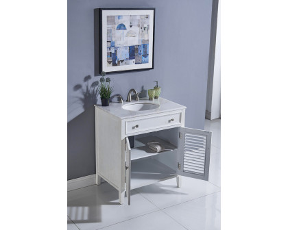 Elegant Cape Cod Free Standing Single Bathroom Vanity Set - Antique White, L 30" (VF10430AW)