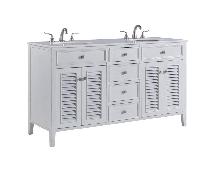 Elegant Cape Cod 60" Free Standing Double Bathroom Vanity Set - Antique White (VF10460AW)