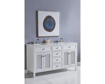 Elegant Cape Cod 60" Free Standing Double Bathroom Vanity Set - Antique White (VF10460AW)