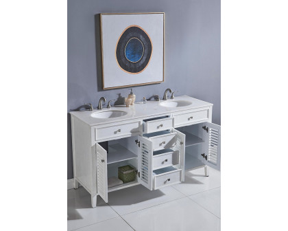 Elegant Cape Cod 60" Free Standing Double Bathroom Vanity Set - Antique White (VF10460AW)