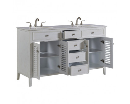 Elegant Cape Cod 60" Free Standing Double Bathroom Vanity Set - Antique White (VF10460AW)