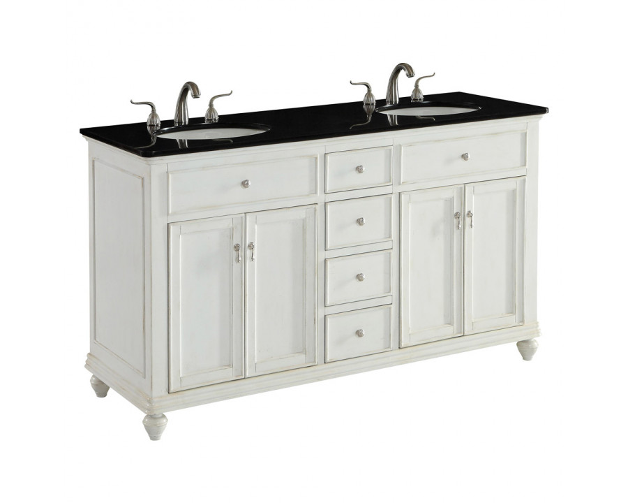 Elegant Otto 4 Drawer Double Rectangle Bathroom Vanity Sink Set - Antique White, 60" (VF12360DAW)