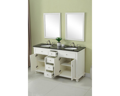 Elegant Otto 4 Drawer Double Rectangle Bathroom Vanity Sink Set - Antique White, 60" (VF12360DAW)