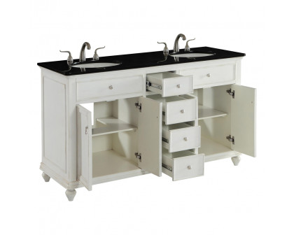 Elegant Otto 4 Drawer Double Rectangle Bathroom Vanity Sink Set - Antique White, 60" (VF12360DAW)