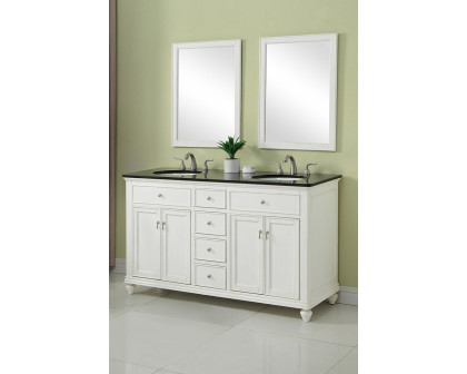 Elegant Otto 4 Drawer Double Rectangle Bathroom Vanity Sink Set - Antique White, 60" (VF12360DAW)