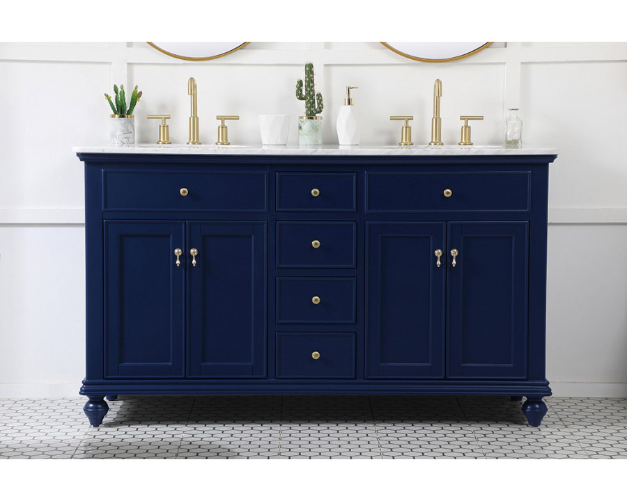 Elegant Otto 60" 4 Drawer Double Rectangle Bathroom Vanity Sink Set - Blue (VF12360DBL)