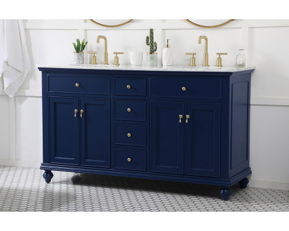 Elegant Otto 60" 4 Drawer Double Rectangle Bathroom Vanity Sink Set - Blue (VF12360DBL)