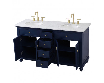 Elegant Otto 60" 4 Drawer Double Rectangle Bathroom Vanity Sink Set - Blue (VF12360DBL)