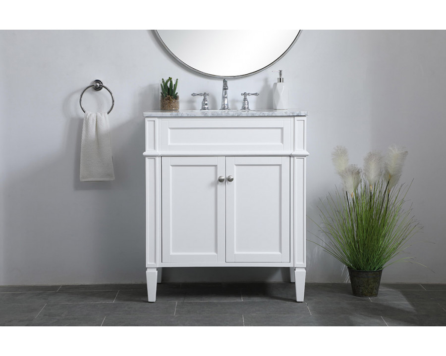 Elegant Single Bathroom Vanity Set - White, L 30" (VF12530WH)