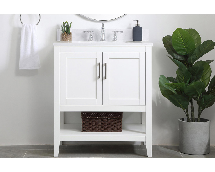 Elegant Bathroom Vanity - White (VF16030WH-BS)